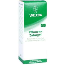 Grüne Verpackung eines Zahngels von Weleda für empfindliches Zahnfleisch.