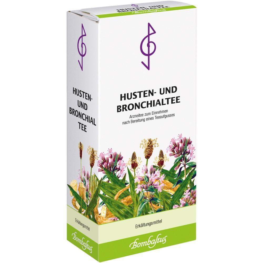 Eine Packung Husten- und Bronchialtee mit Bildern von Pflanzen.